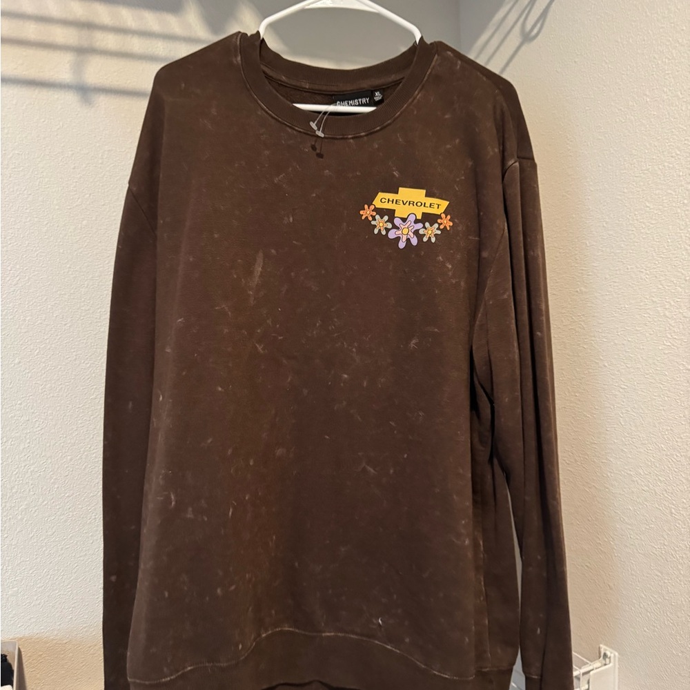 Chemistry Brown Crewneck Sweater with Floral Design